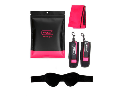 Черно-розовый эротический набор: маска, наручники и повязка