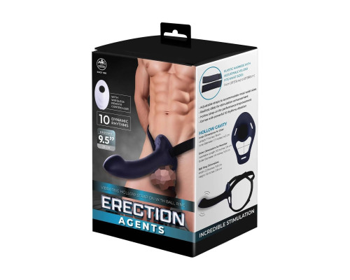 Черный полый страпон с вибрацией Erection Agents - 24,1 см.