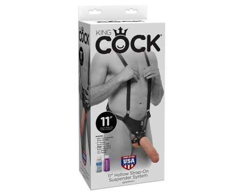 Страпон-система с телесной насадкой 11  Hollow Strap-On Suspender System - 28 см.