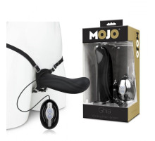 Черный полый страпон с вибрацией Mojo Ghia - 16 см.