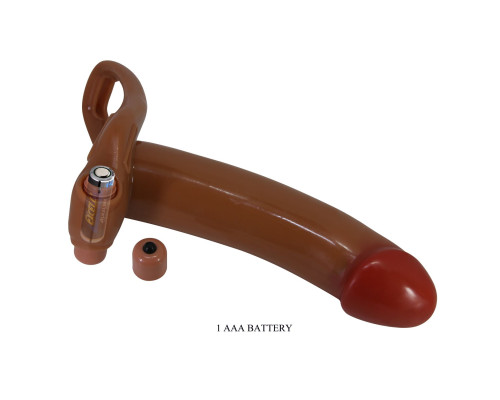 Мужской полый страпон с насадкой цвета карамели Bradden - 17,1 см.