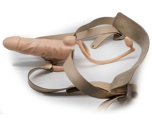 Телесный фаллопротез MEN STYLE с анальным стимулятором - 17,5 см.