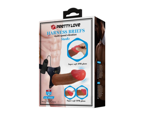 Коричневый полый страпон c вибрацией Starks - 17,5 см.