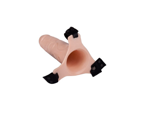 Пустотелый реалистичный фаллопротез на ремешках - 18 см.