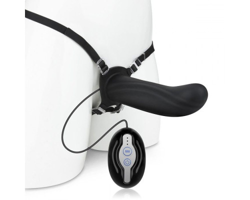 Черный полый страпон с вибрацией Mojo Ghia - 16 см.