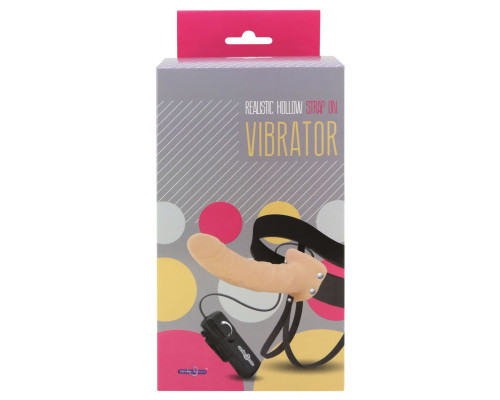 Полый страпон телесного цвета с встроенным вибратором - 20 см.