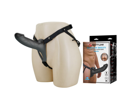 Черный полый мужской страпон London - 16,8 см.