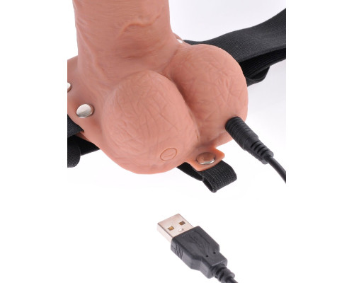 Кофейный перезаряжаемый вибрострапон 7  Hollow Rechargeable Strap-on with Balls - 20,3 см.