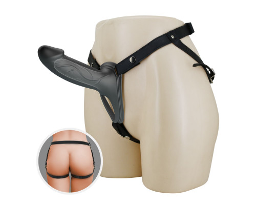 Черный полый мужской страпон London - 16,8 см.