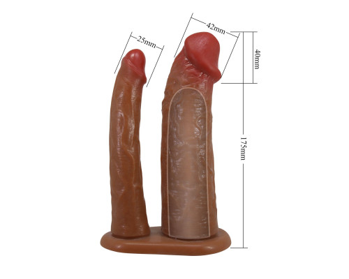 Темно-бежевый фаллопротез для двойного проникновения - 17,5 см.