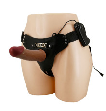 Коричневый полый страпон c вибрацией Starks - 17,5 см.