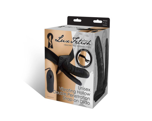 Полый страпон с двумя отростками и вибрацией Unisex Vibrating Hollow Strap-On Double Penetrating Dildo - 17,8 см.