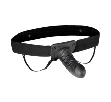Чёрный полый страпон с вибрацией Unisex Vibrating Hollow Strap-On - 14 см.