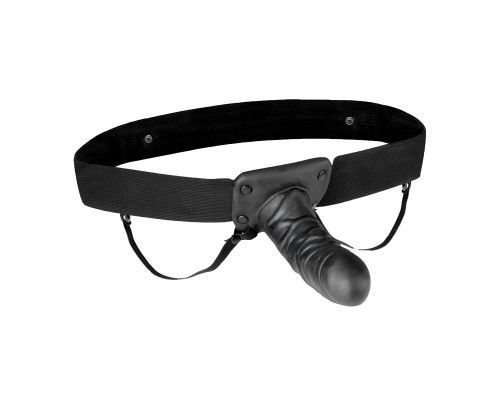 Чёрный полый страпон с вибрацией Unisex Vibrating Hollow Strap-On - 14 см.