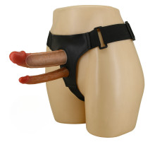 Темно-бежевый фаллопротез для двойного проникновения - 17,5 см.