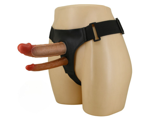 Темно-бежевый фаллопротез для двойного проникновения - 17,5 см.