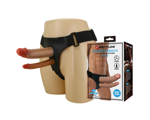 Темно-бежевый фаллопротез для двойного проникновения - 17,5 см.