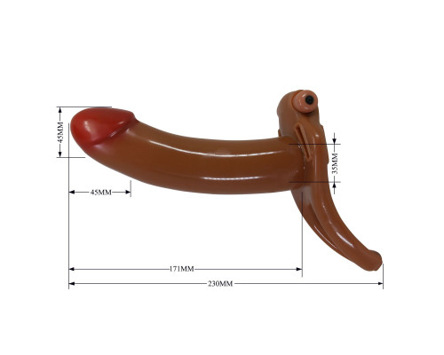 Мужской полый страпон с насадкой цвета карамели Bradden - 17,1 см.