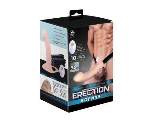 Телесный полый страпон с вибрацией Erection Agents - 24,1 см.