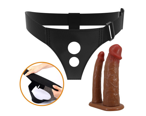 Темно-бежевый фаллопротез для двойного проникновения - 17,5 см.