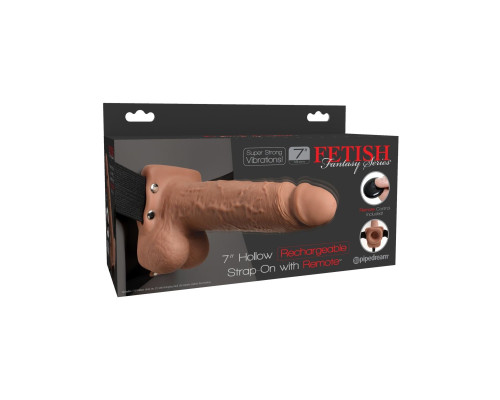 Кофейный перезаряжаемый вибрострапон 7  Hollow Rechargeable Strap-on with Balls - 20,3 см.