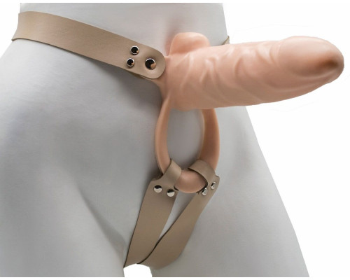 Телесный фаллопротез MEN STYLE с анальным стимулятором - 17,5 см.