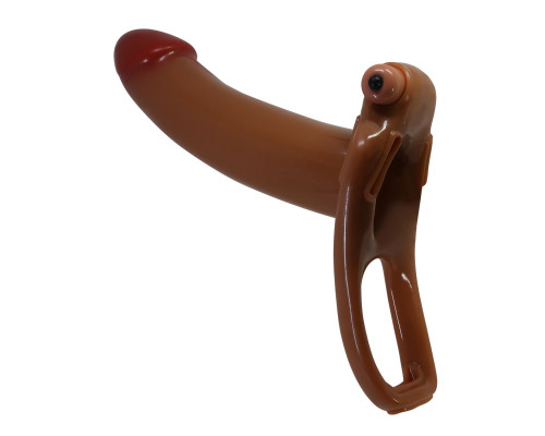 Мужской полый страпон с насадкой цвета карамели Bradden - 17,1 см.
