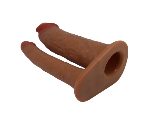 Темно-бежевый фаллопротез для двойного проникновения - 17,5 см.