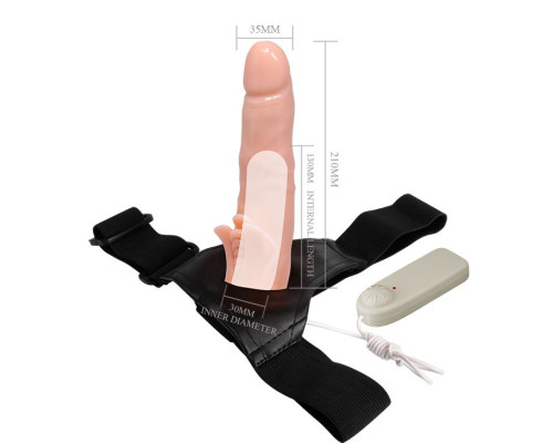 Вибрирующий страпон с пультом управления - 21 см.