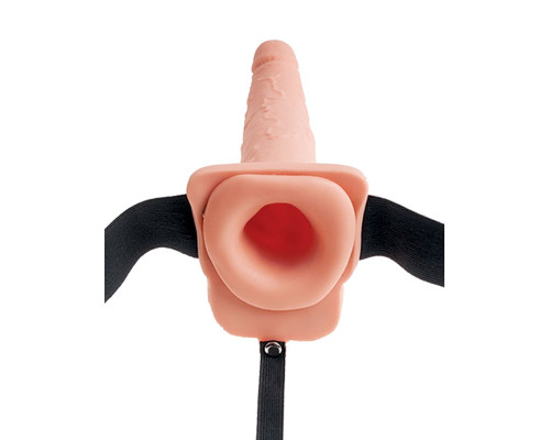 Телесный полый страпон с имитацией эякуляции 7.5  Hollow Squirting Strap-On with Balls - 21,6 см.