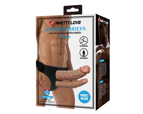 Темно-бежевый фаллопротез для двойного проникновения - 17,5 см.