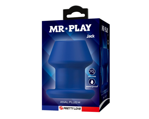 Синяя анальная пробка с открытым каналом - 8,7 см.