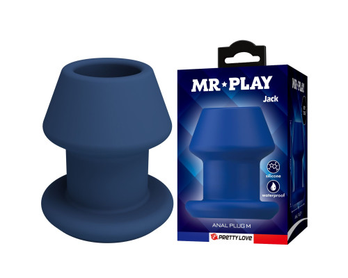 Синяя анальная пробка с открытым каналом - 8,7 см.