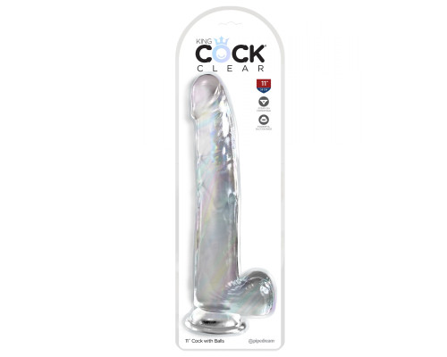 Прозрачный фаллоимитатор с мошонкой на присоске 11’’ Cock with Balls - 30,5 см.