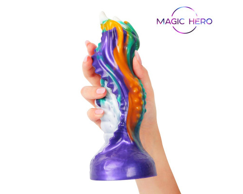 Яркий фантазийный фигурный фаллоимитатор - 22 см.