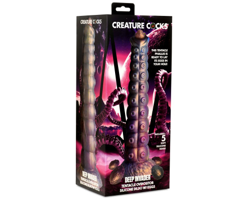Фантазийный фаллоимитатор Deep Invader Tentacle Ovipositor Silicone Dildo with Eggs - 22,9 см.
