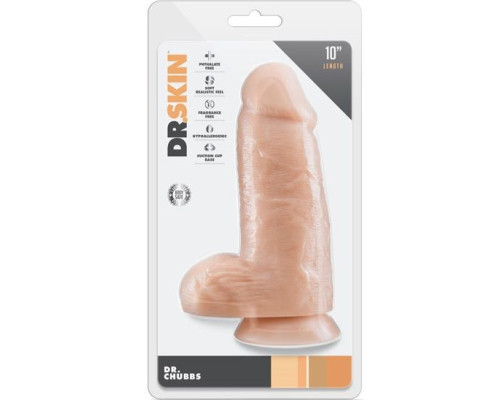 Телесный фаллоимитатор с мошонкой Dr. Chubbs - 25,4 см.