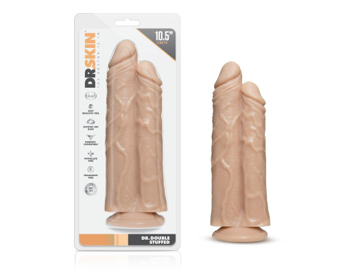 Телесный сдвоенный фаллоимитатор Double Trouble Double Shaft Dildo - 24 см.