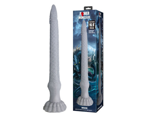 Серый силиконовый фаллоимитатор Basilisk - 43 см.