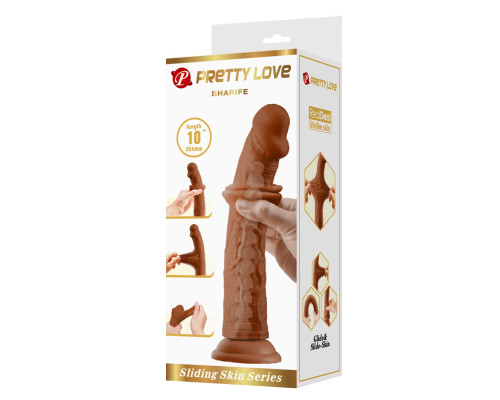 Коричневый фаллоимитатор с подвижной кожей Sharife - 25,4 см.