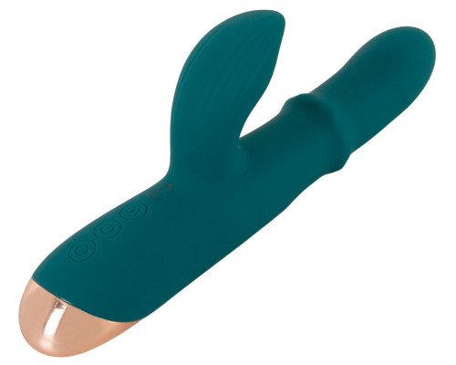 Зеленый вибратор-кролик с подвижным кольцом Thumping Rabbit Vibrator - 22,7 см.