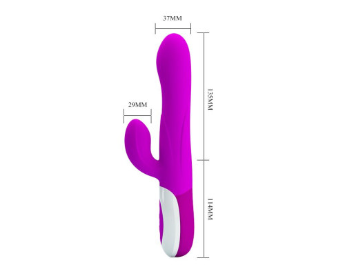 Лиловый вибратор Douglas с клиторальным отростком и функцией расширения - 24,9 см.