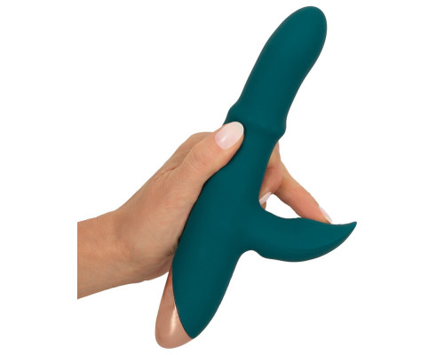 Зеленый вибратор-кролик с подвижным кольцом Thumping Rabbit Vibrator - 22,7 см.