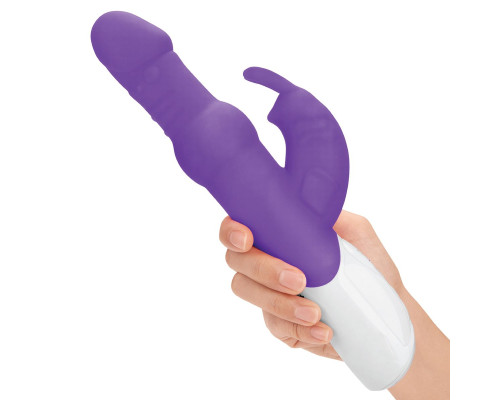 Фиолетовый вибратор-кролик с вращающимися бусинами - 25 см.