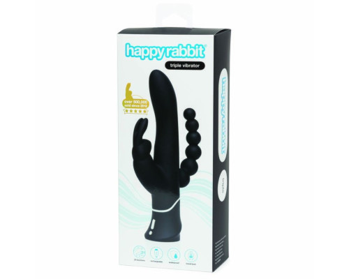 Черный перезаряжаемый вибратор Triple Curve Rechargeable Rabbit Vibrator - 25,4 см.