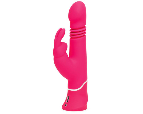 Розовый вибратор Thrusting Realistic Rechargeable Rabbit Vibrator с имитацией толчков - 22,8 см.