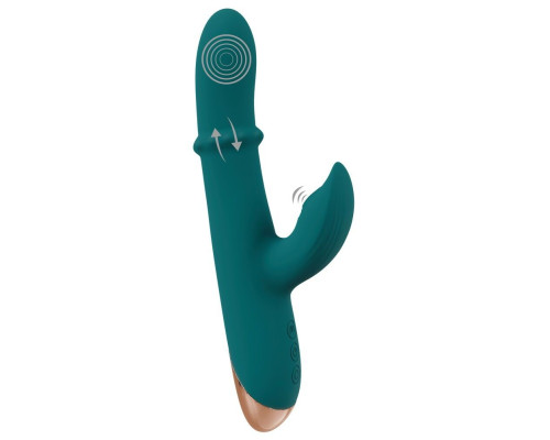 Зеленый вибратор-кролик с подвижным кольцом Thumping Rabbit Vibrator - 22,7 см.
