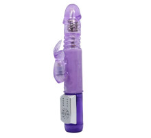 Фиолетовый ротатор с возвратно-поступательными движениями и клиторальным стимулятором - 24 см.