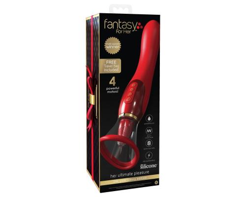 Красный двухсторонний вибростимулятор Ultimate Pleasure 24K Gold Luxury Edition - 25 см.