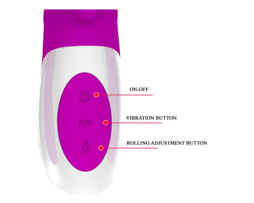 Перезаряжаемый вибратор Adrian с rolling-функцией и клиторальным отростком - 26,7 см.